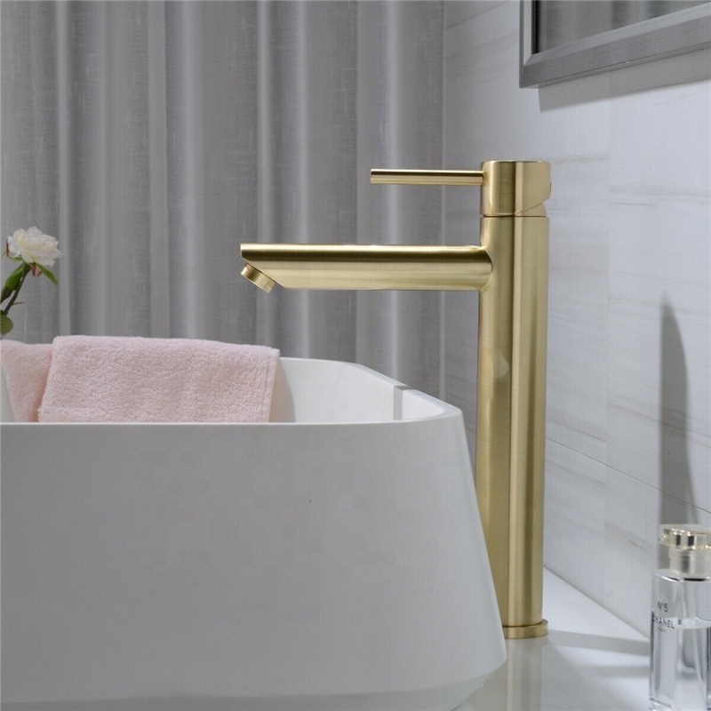 Luxury Solid Brass Sink Tap Hot & Cold Water Tap Deck Mounted Install Single Handle Bathroom Faucet Brushed Gold