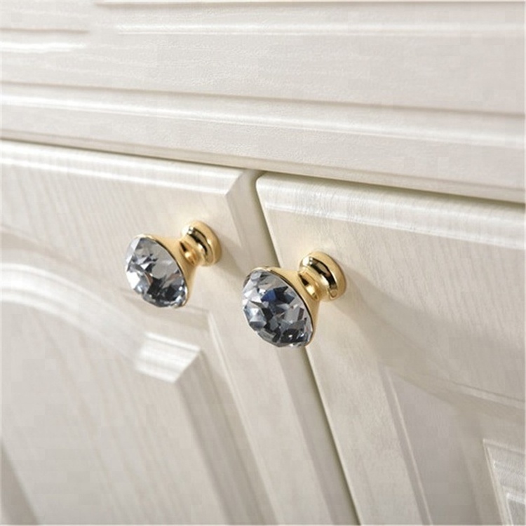 Luxury Gold Czech Crystal Round Cabinet Door Knobs and Handles Furnitures Cupboard Wardrobe Drawer Pull Handle