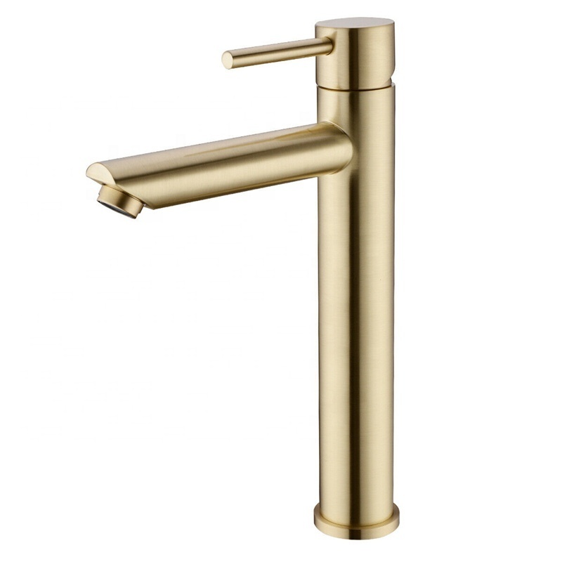 Luxury Solid Brass Sink Tap Hot & Cold Water Tap Deck Mounted Install Single Handle Bathroom Faucet Brushed Gold