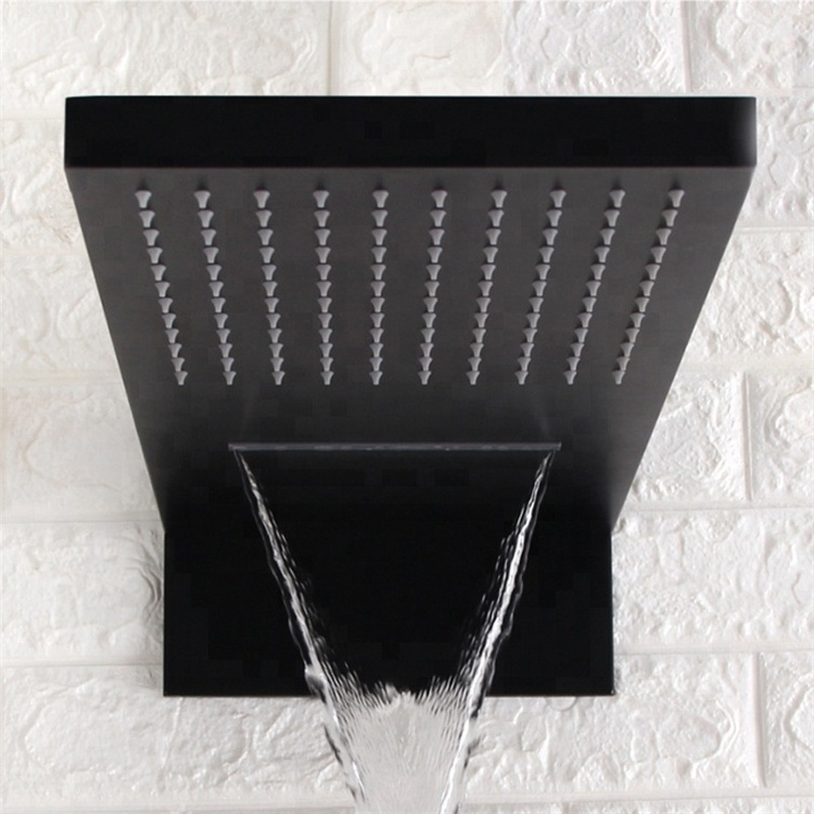 Wall Mounted Black Brass Bathroom Thermostatic Shower Faucet Set Waterfall Rainfall Shower Head Bath Faucet