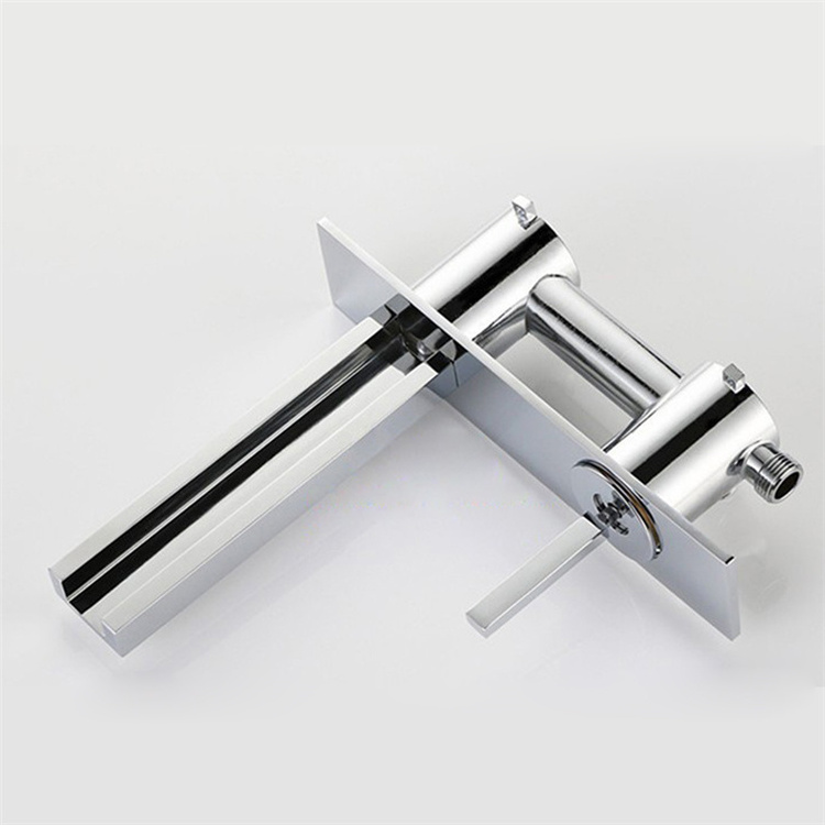 Chrome Solid Brass Wall Mounted Basin Faucet Concealed Single Handle Hot & Cold Waterfall Tap