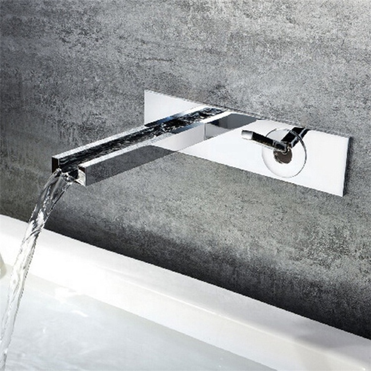 Chrome Solid Brass Wall Mounted Basin Faucet Concealed Single Handle Hot & Cold Waterfall Tap