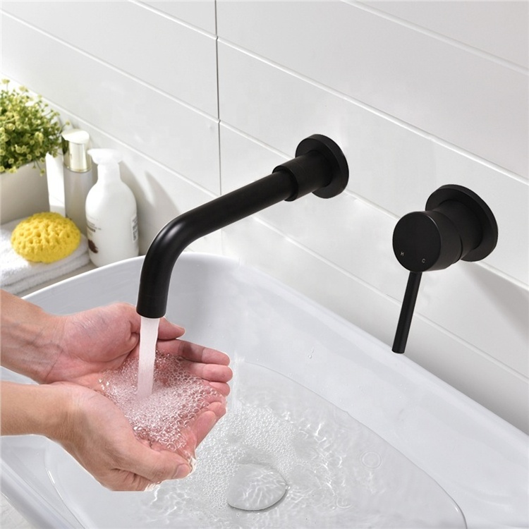 Brass brushed gold basin faucet Conceal Wall Mounted Hot Cold Water Mixer Black Brushed rose gold Basin Tap