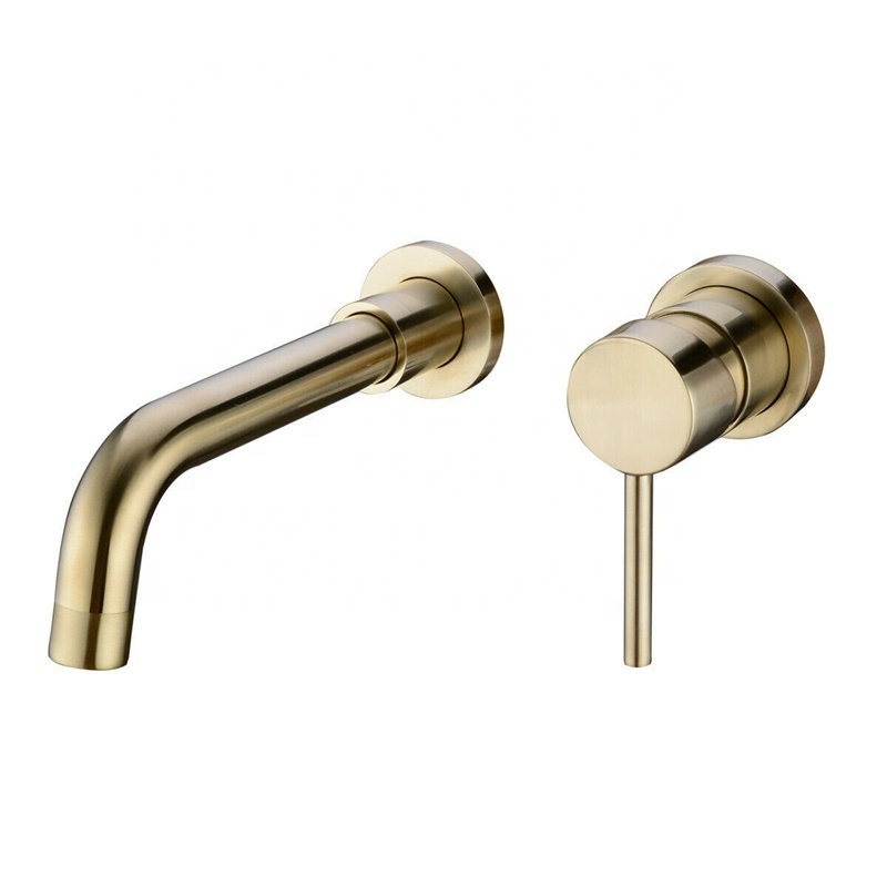 Matte Brass Brushed gold Wall Mounted Basin Faucet Single Handle Bathroom Mixer Tap Hot Cold Sink Faucet