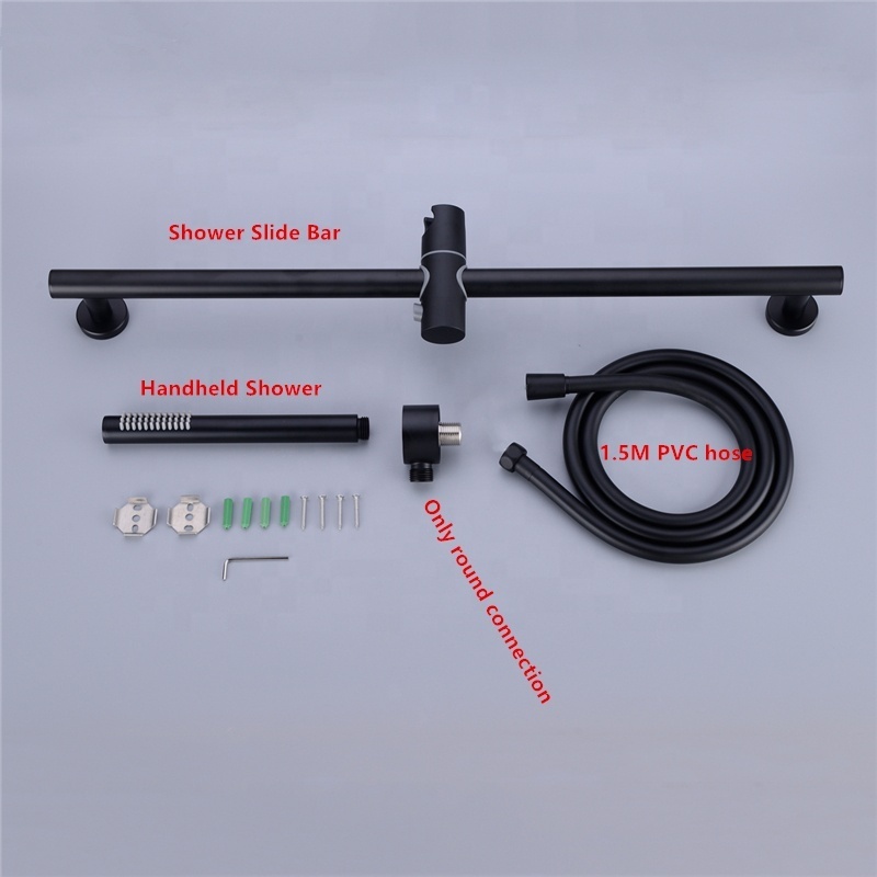 Black SUS 304 Stainless Steel Sliding Adjustable Bar Shower Bar Shower Head Holder Bathroom Bar Brass Handheld PVC Hose