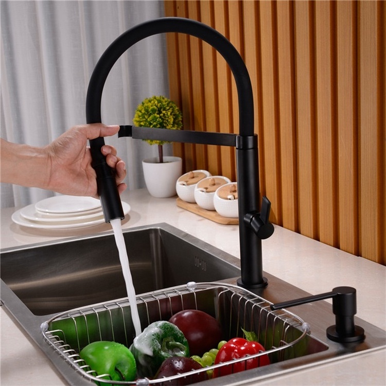 Solid Brass Kitchen Faucet Pull Out Down Sink Mixer Tap 360 Swivel Spout Hot and Cold Water Torneira,Matte Black White Chrome