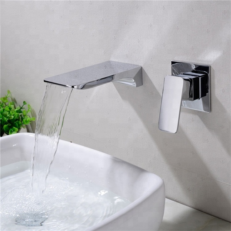 Wall Mounted Waterfall Bathroom Faucet Solid Brass Hot and Cold Water Mixer Bathroom Sink Basin Faucet