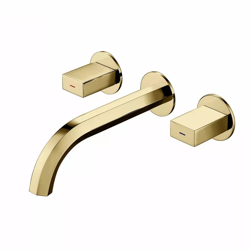 Wall Mounted  Brass Black/Brushed gold/Rose gold Double Handle Bathroom Sink Faucet Hot & Cold Basin Faucet Basin Tap