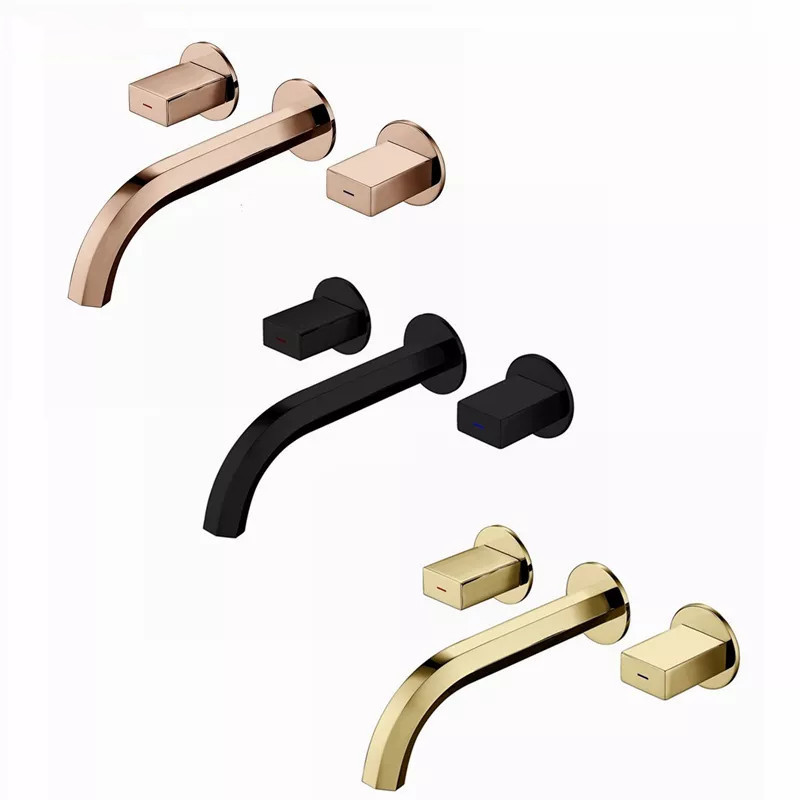 Wall Mounted  Brass Black/Brushed gold/Rose gold Double Handle Bathroom Sink Faucet Hot & Cold Basin Faucet Basin Tap