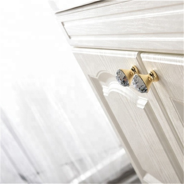 Luxury Gold Czech Crystal Round Cabinet Door Knobs and Handles Furnitures Cupboard Wardrobe Drawer Pull Handle