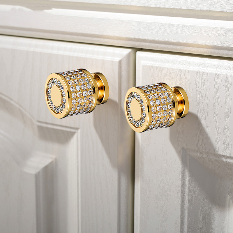 Brass 24K Real Gold Czech Crystal Drawer Cabinet Knobs Wardrobe Door Handle Luxury Cabinet Handles