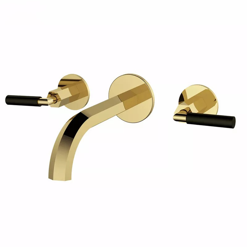 Wall Mounted  Brass Black/Brushed gold/Rose gold Double Handle Bathroom Sink Faucet Hot & Cold Basin Faucet Basin Tap