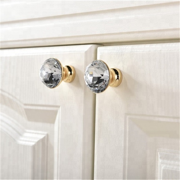 Luxury Gold Czech Crystal Round Cabinet Door Knobs and Handles Furnitures Cupboard Wardrobe Drawer Pull Handle