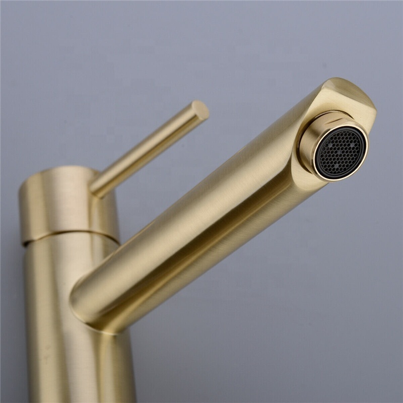 Luxury Solid Brass Sink Tap Hot & Cold Water Tap Deck Mounted Install Single Handle Bathroom Faucet Brushed Gold