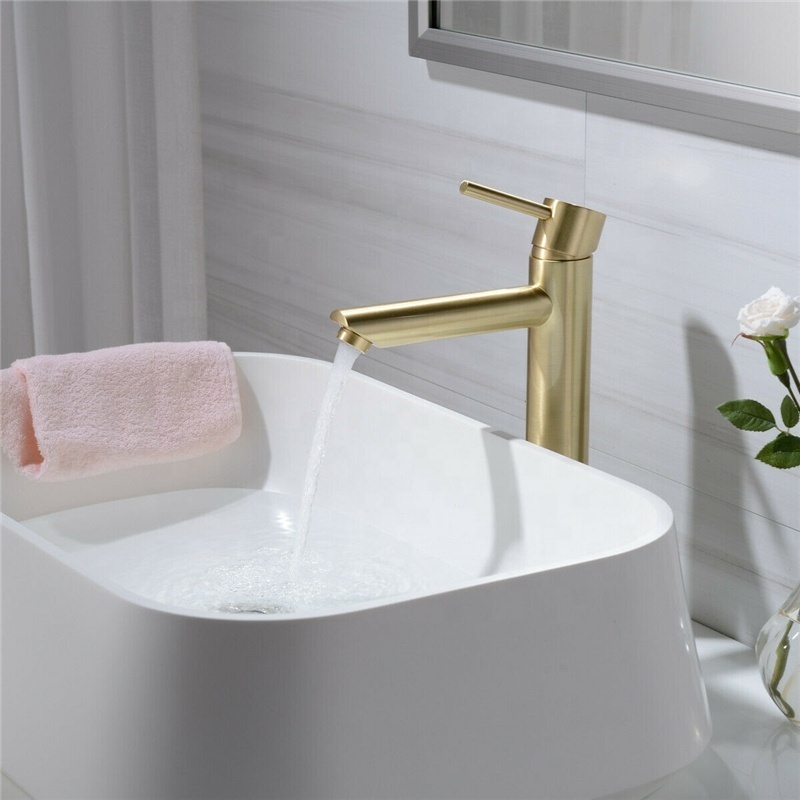 Luxury Solid Brass Sink Tap Hot & Cold Water Tap Deck Mounted Install Single Handle Bathroom Faucet Brushed Gold