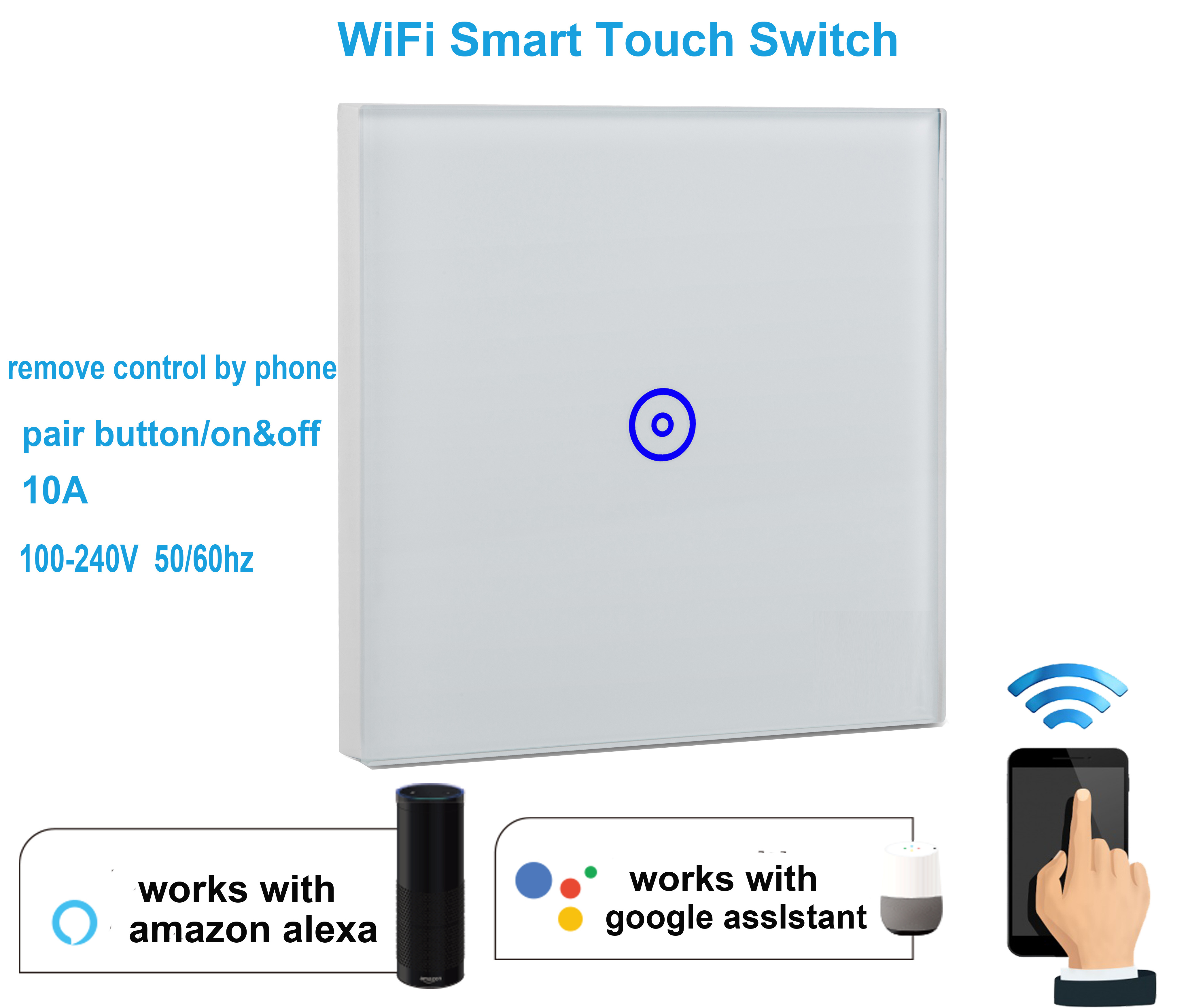 OEM Tempered Glass Esp8285 Tuya Google Alex Wifi Wireless Smart Home Touch Light Wall Dimmer Switch