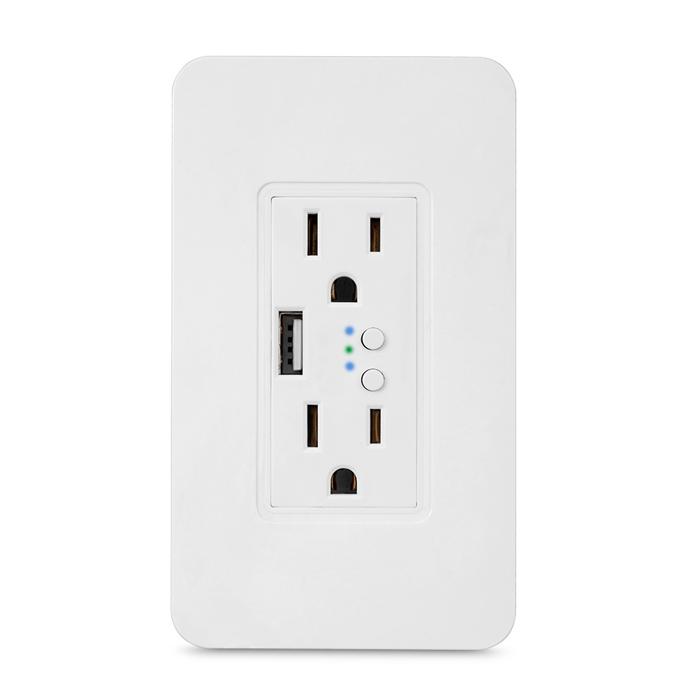 US 110V 15Amp Tuya Timer APP WiFi Smart USB Socket and Switch Alexa Wall Outlet