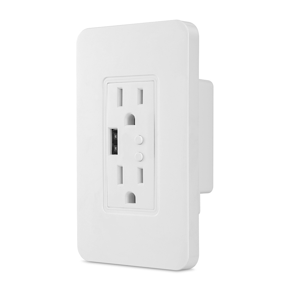 US 110V 15Amp Tuya Timer APP WiFi Smart USB Socket and Switch Alexa Wall Outlet