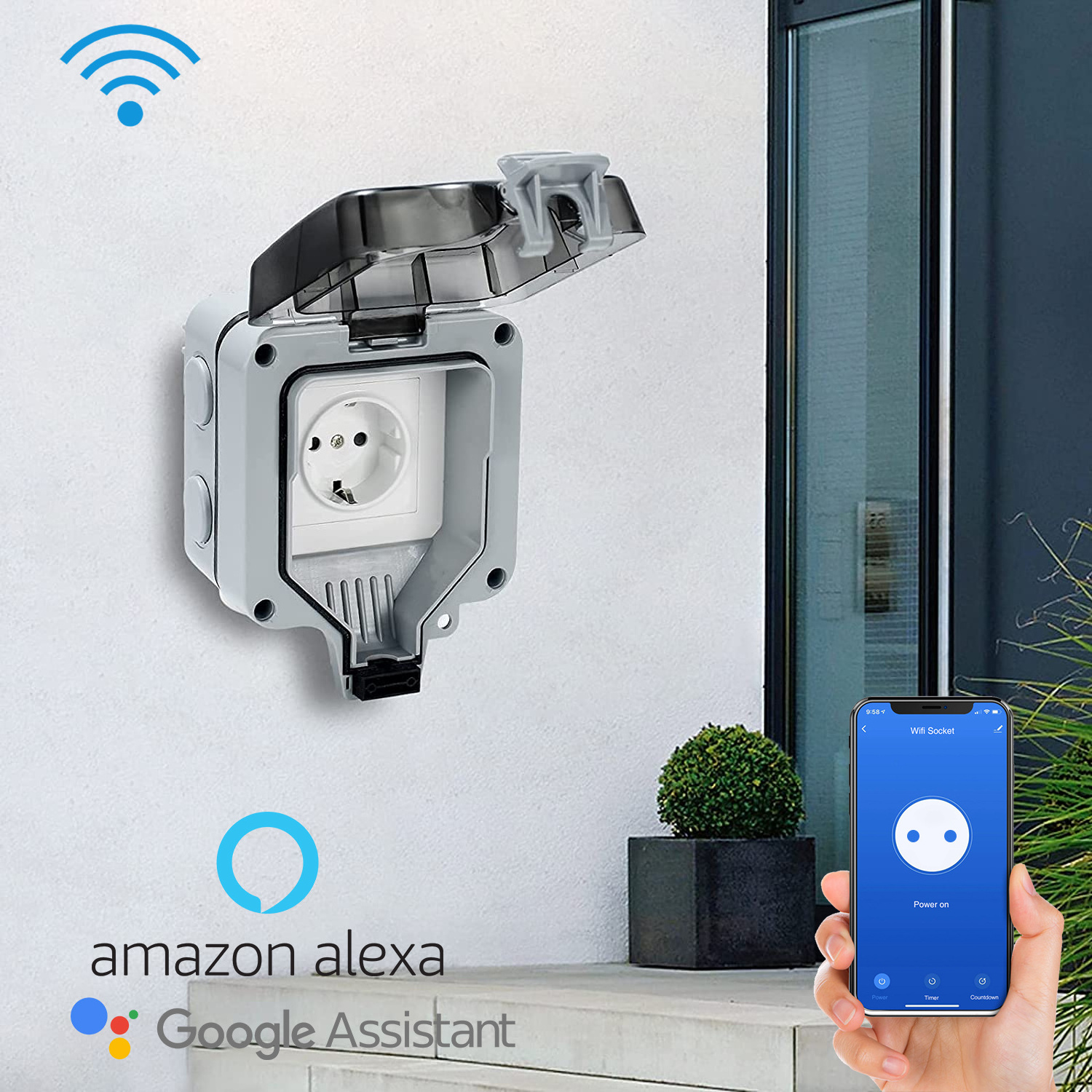 Wall industrial  Electrical IP66 Switched Socket Covers 16A 240V smart wifreless alexa Outdoor Sockets Waterproof power Socket