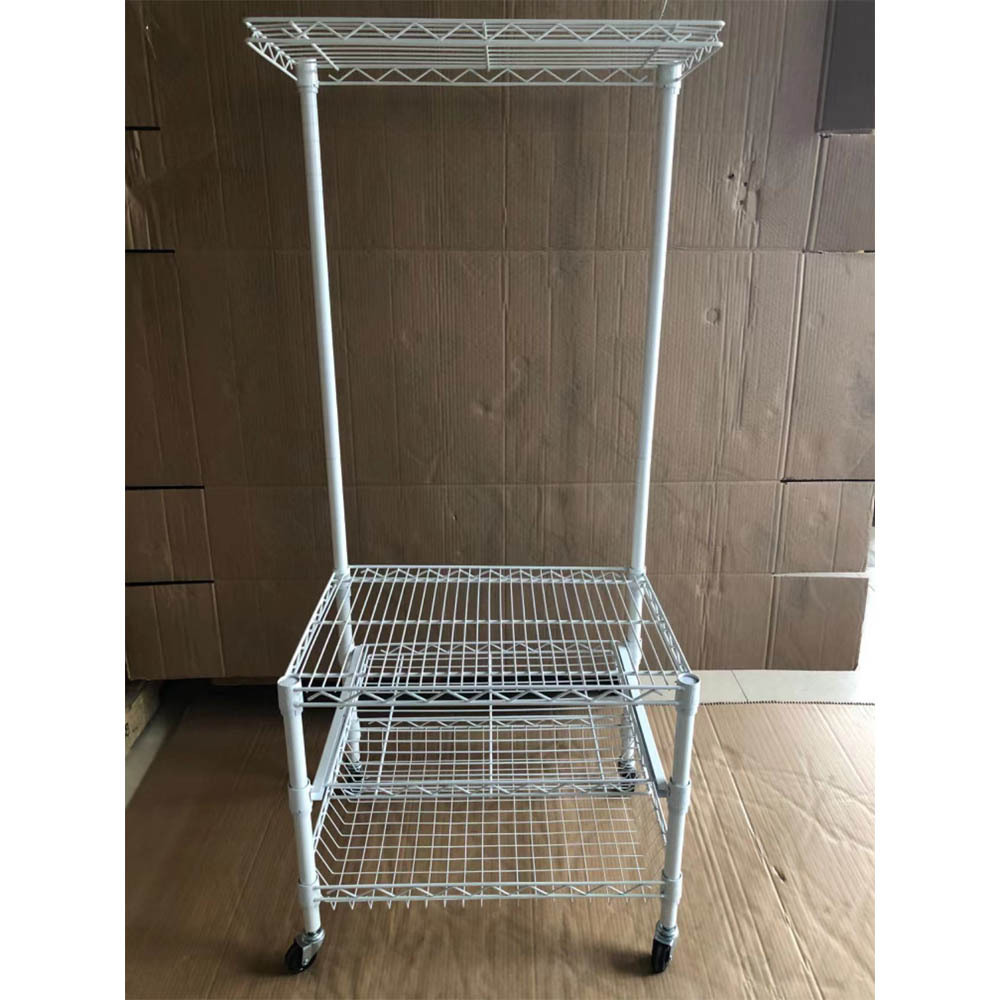 Laundry Basket with Wheels and Hanging Rack, Rolling Laundry Cart Metal Laundry HamperWire Storage