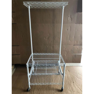 Laundry Basket with Wheels and Hanging Rack, Rolling Laundry Cart Metal Laundry HamperWire Storage