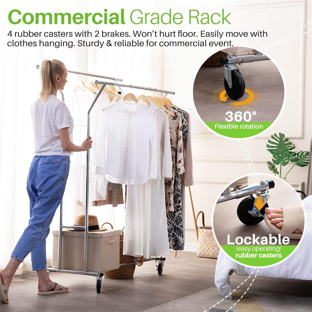 Clothes Rack Heavy Duty Load 400Lbs, Rolling Clothing Racks for Hanging Clothes, Commercial Garment Rack