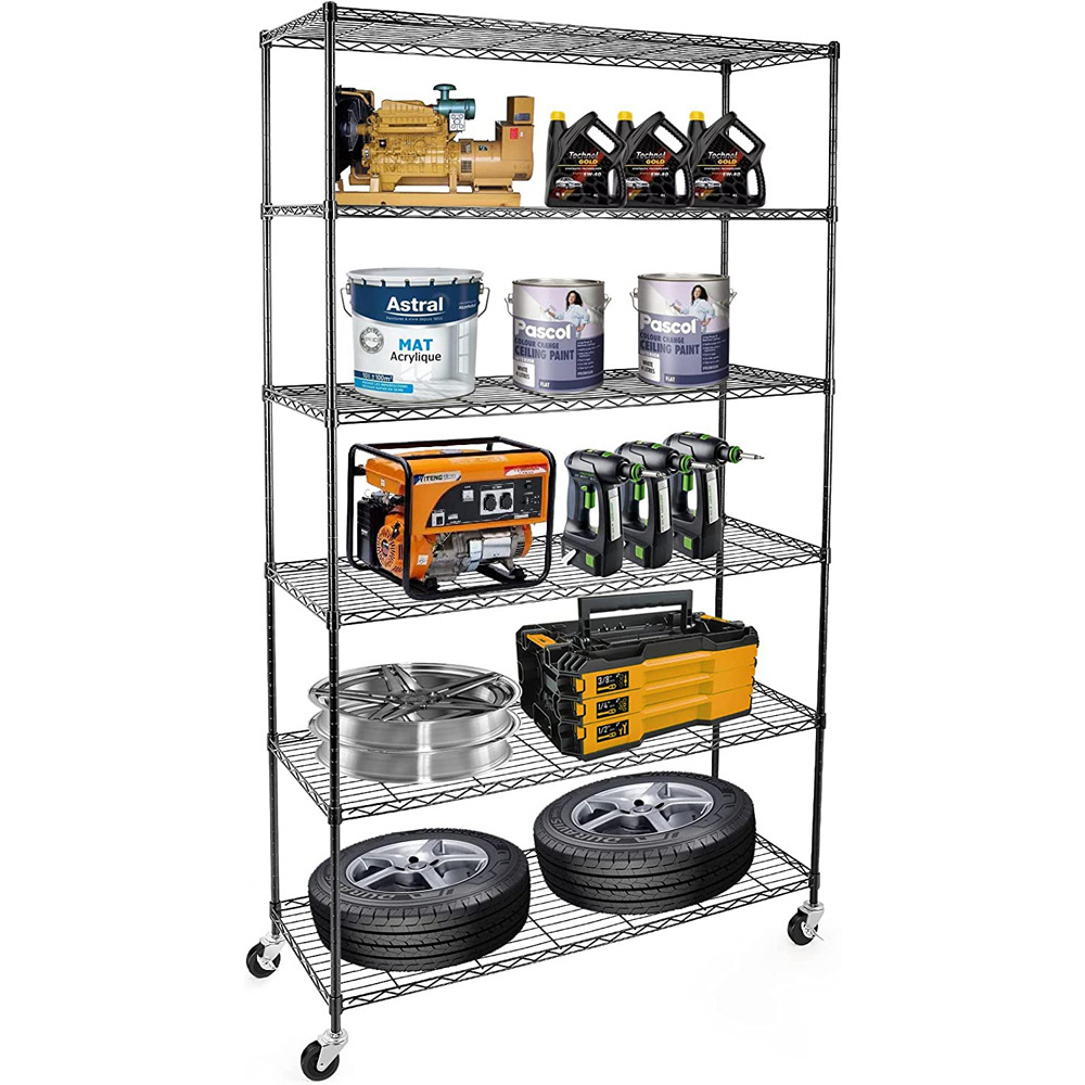 6- Tires Adjustable Heavy Duty Metal Shelf Wire Storage Rack for Home Office Garage Shelf Shelving Units on Wheels Casters