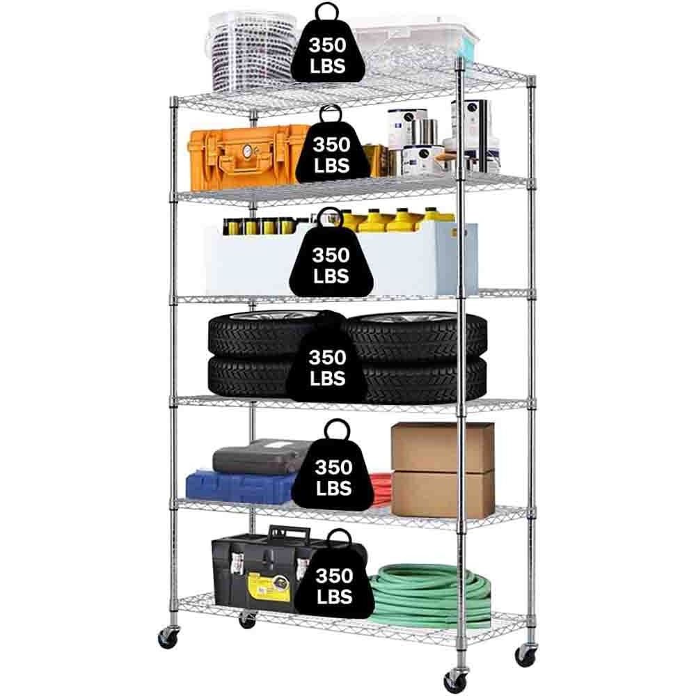 6 Tier Wire Shelving Unit with Wheels, Heavy Duty Storage Shelves, Garage Kitchen Adjustable NSF Metal Shelf