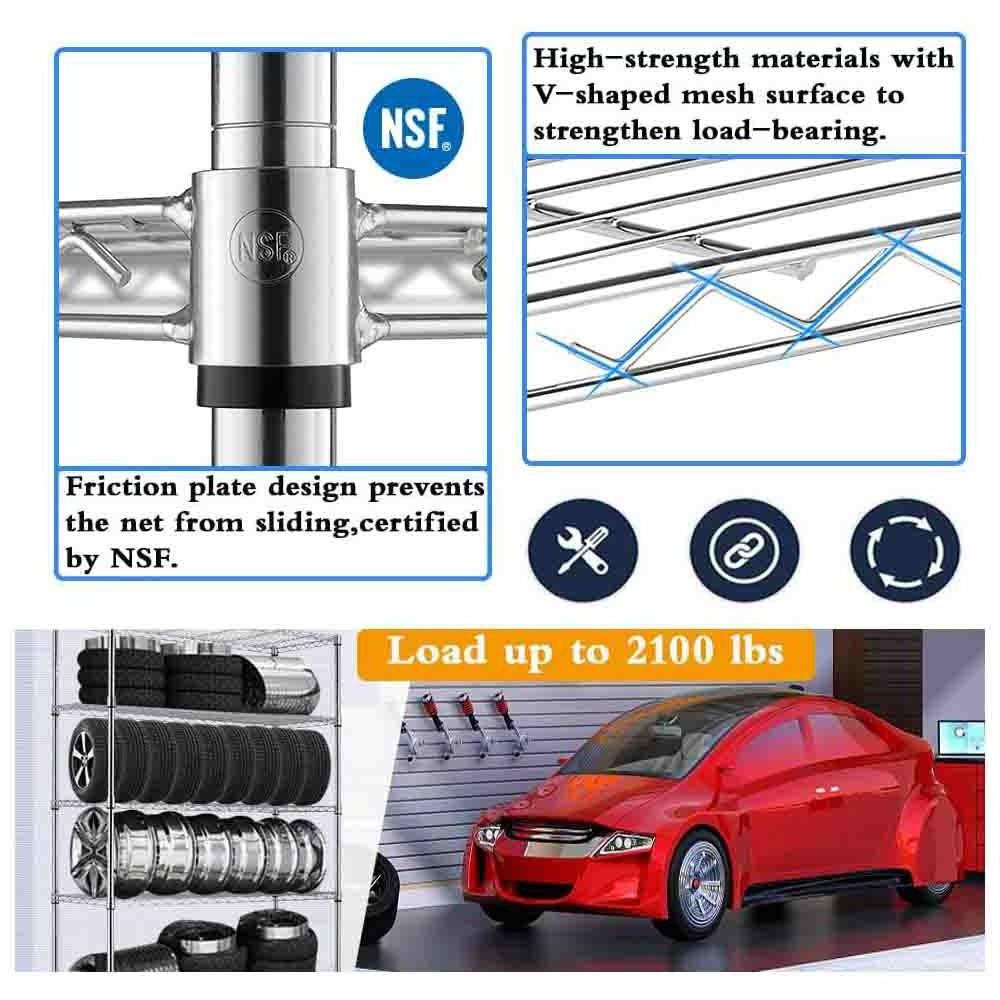 6 Tier Wire Shelving Unit with Wheels, Heavy Duty Storage Shelves, Garage Kitchen Adjustable NSF Metal Shelf