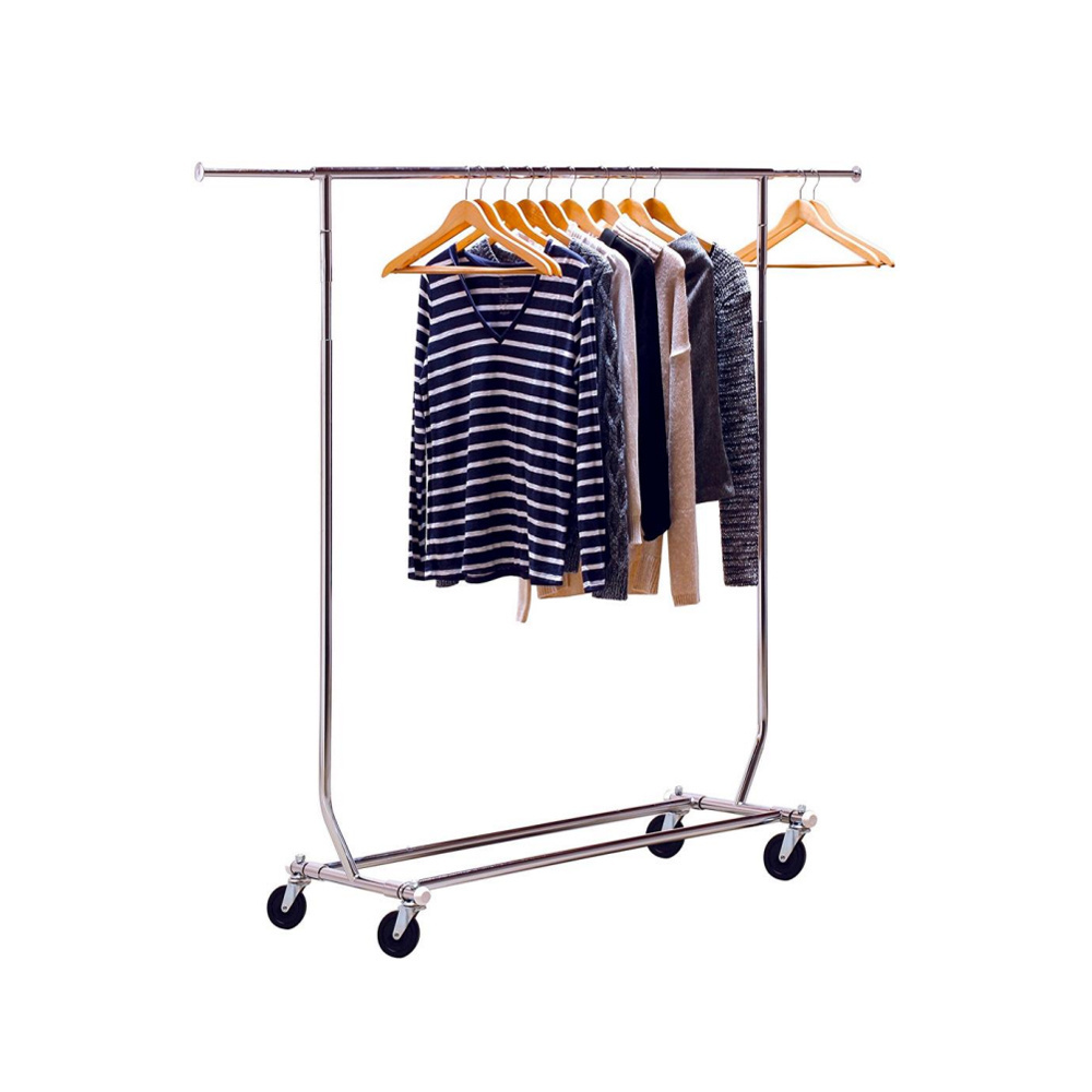 Load Capacity Commercial Grade Clothing Garment Racks Heavy Duty Sing Rail Adjustable Collapsible Rolling Clothes Rack on Wheels