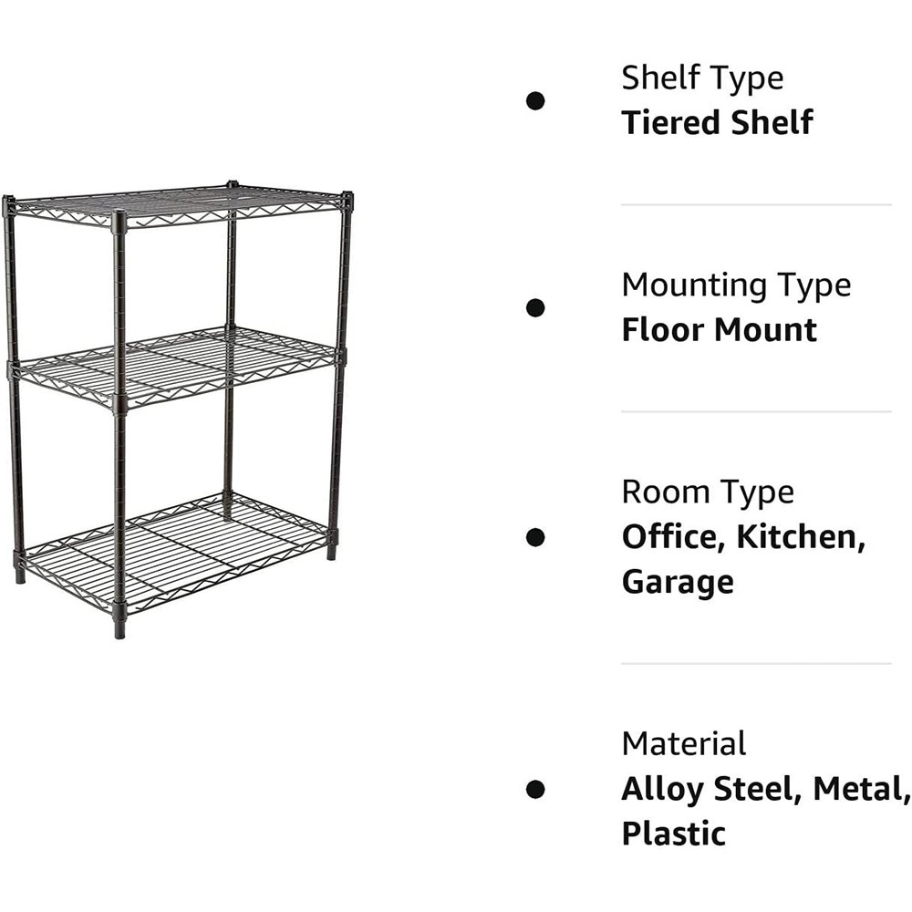 3-Shelf Narrow Adjustable, Heavy Duty Storage Shelving Unit  250 lbs loading capacity per shelf Steel Organizer Wire Rack Black,