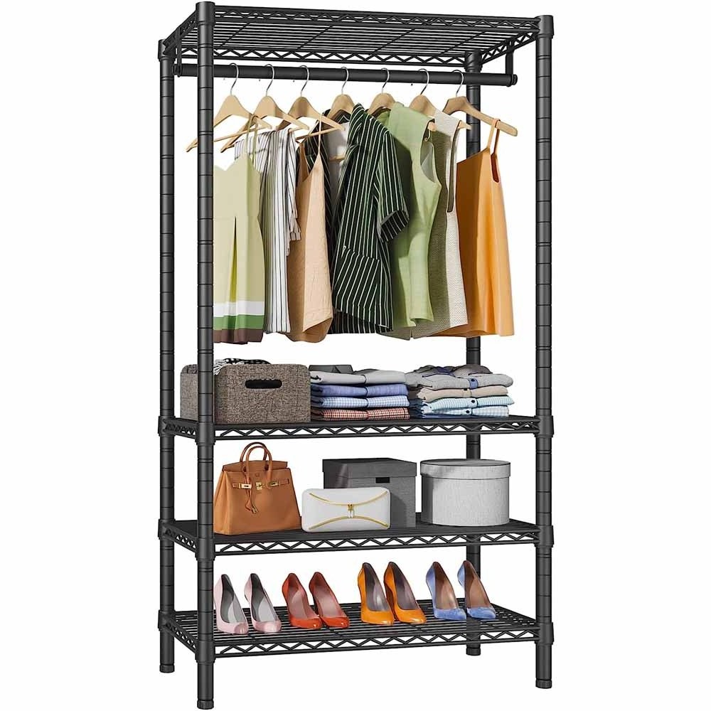 Wire Garment Rack 4 Tiers Heavy Duty Clothes Rack for Hanging Clothing Rack Freestanding Closet with Hanging Rod,Black