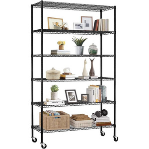 Black 6-Tier Storage Shelves on Wheels  High-Quality 6 Layers Black Wire Metal Storage Utility Rack Shelves