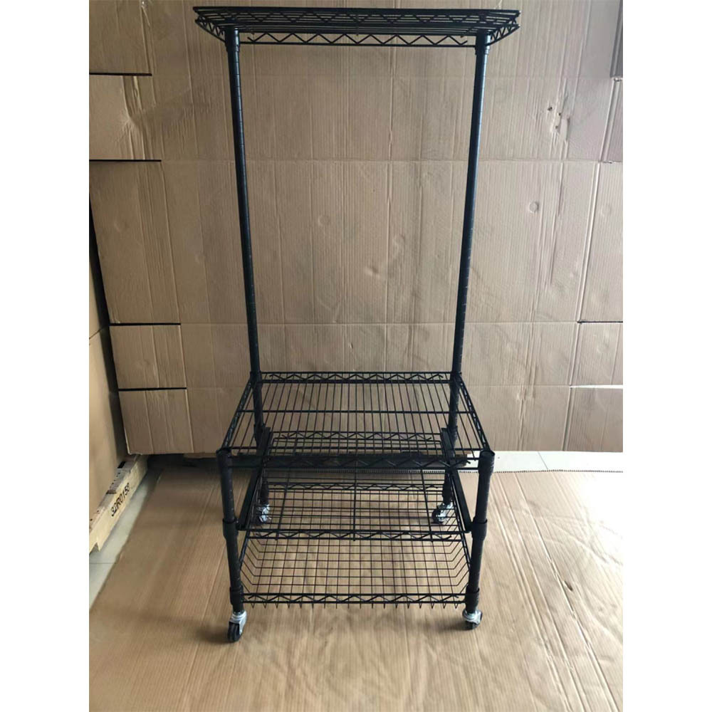 Laundry Basket with Wheels and Hanging Rack, Rolling Laundry Cart Metal Laundry HamperWire Storage