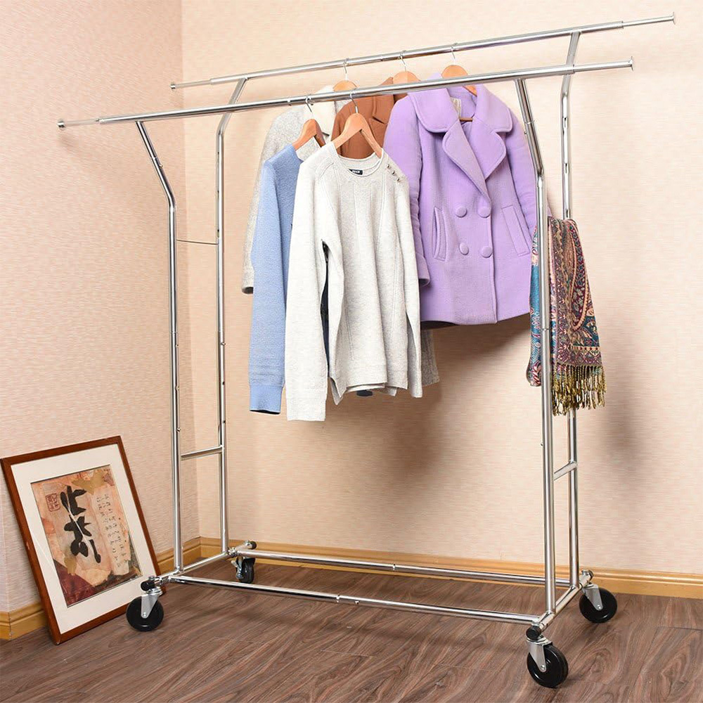 Clothes Rack Heavy Duty Load 400Lbs, Rolling Clothing Racks for Hanging Clothes, Commercial Garment Rack