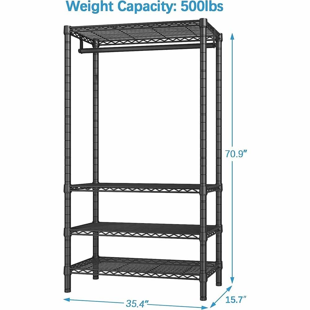 Wire Garment Rack 4 Tiers Heavy Duty Clothes Rack for Hanging Clothing Rack Freestanding Closet with Hanging Rod,Black