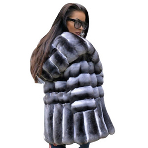 Fabulous Furs luxury Chinchilla Fur Coats Women Genuine Chinchilla Fur Coat Oversize Jacket With Hood