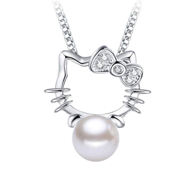 pearl cute hello kitty cat pendant necklace jewelry wholesale