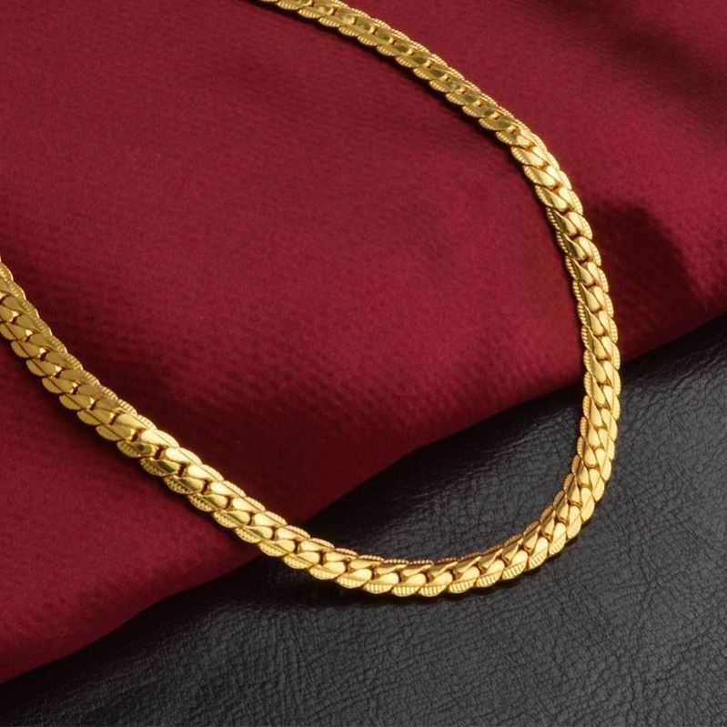 Tryme 18K Yelloe Gold Chain Filled Necklace For Men And Women