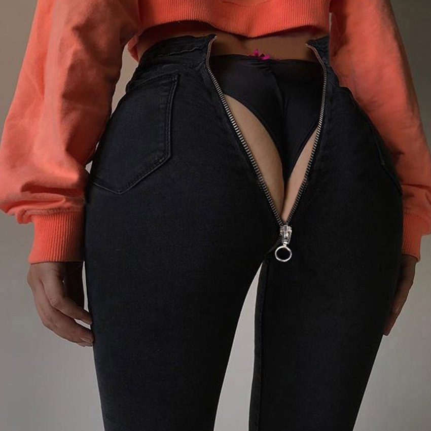 Hot selling womens sexy skinny fit butt lift back zipper spandex jeans trousers large stretch hip zips slim pencil jeans