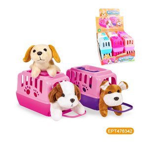 EPT mini cute stuffed animals pet cage with stuffed animals lovely puppy toys set plush dog with carrier