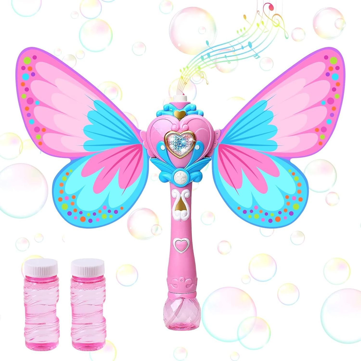 EPT Kids Outdoor Toys Girl Princess Light Up Electric Automatic Magic Butterfly Bubble Wand Plastic Magic Bubble Glow Stick