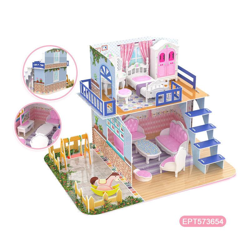 EPT Diy Educational Assembly Dollhouse Toy 3D Puzzle Villa House Kids Building Children Puzzles