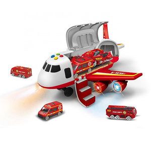 EPT Toys New Arrival Battery Operated Deformation Electric Die Cast Music Lighting Fire Rescue Free Wheel Airplane Plane Toys