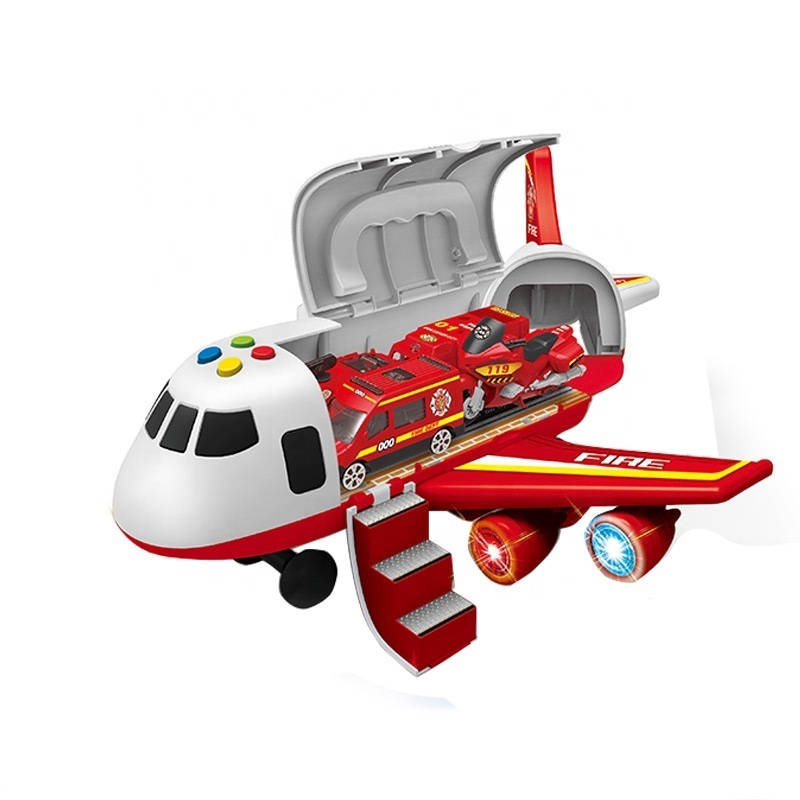 EPT Toys New Arrival Battery Operated Deformation Electric Die Cast Music Lighting Fire Rescue Free Wheel Airplane Plane Toys