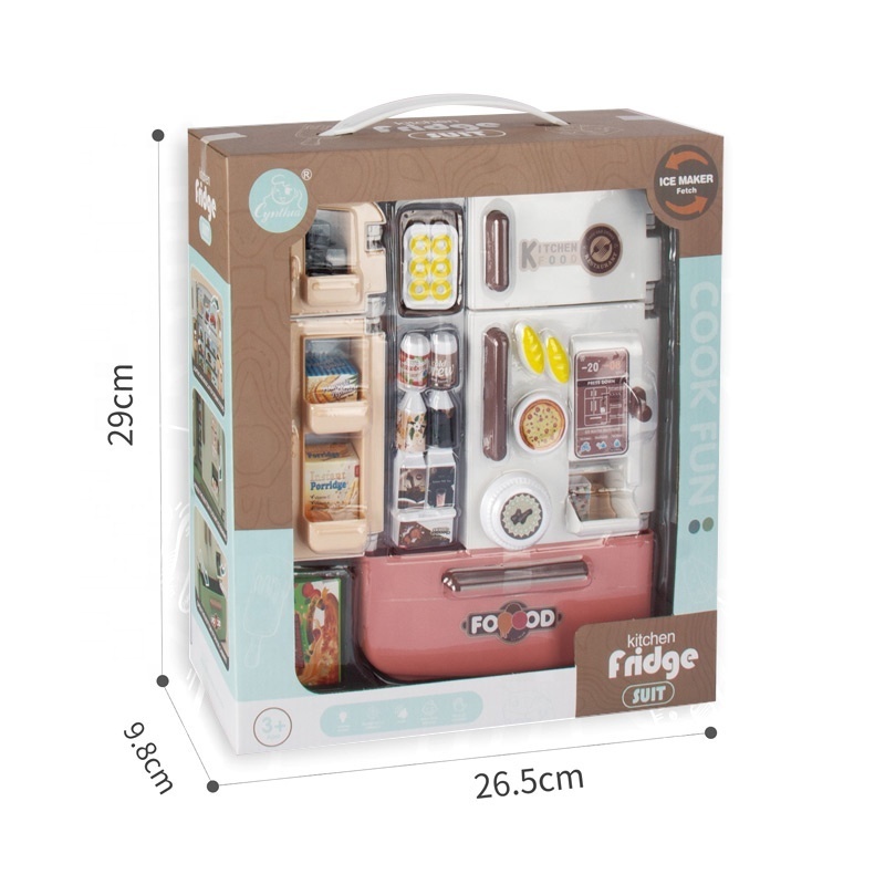 EPT Light Sound Battery Operated Mini Fridge Toy Pretend Playing Set House Kid Play Toys House Kitchen Fridge For Girls