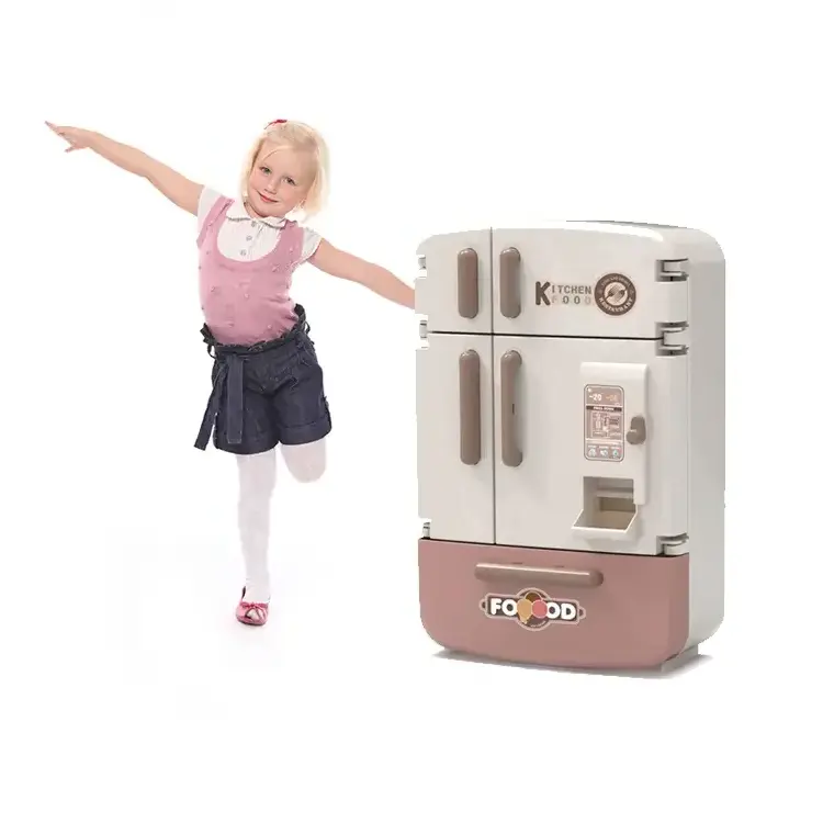 EPT Light Sound Battery Operated Mini Fridge Toy Pretend Playing Set House Kid Play Toys House Kitchen Fridge For Girls