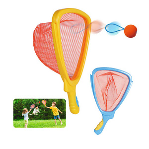 EPT Hot selling kids outdoor interactive sports game elastic ball throw catch beach racket bouncy ball set