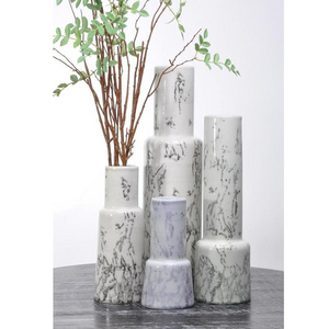 New design thin and tall european table fancy ornament ceramic marble vase for flowers