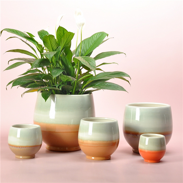 Wholesale reactive glazed garden home decor plant pots round bonsai pots ceramic flower pot for balcony